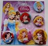 Buttons: Disney Princess 6 Piece Button Set - Rapunzel, Ariel, Belle, Snow White, Cinderella & Aurora