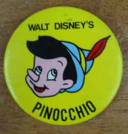 Vintage Pinocchio yellow button 3.5 inch